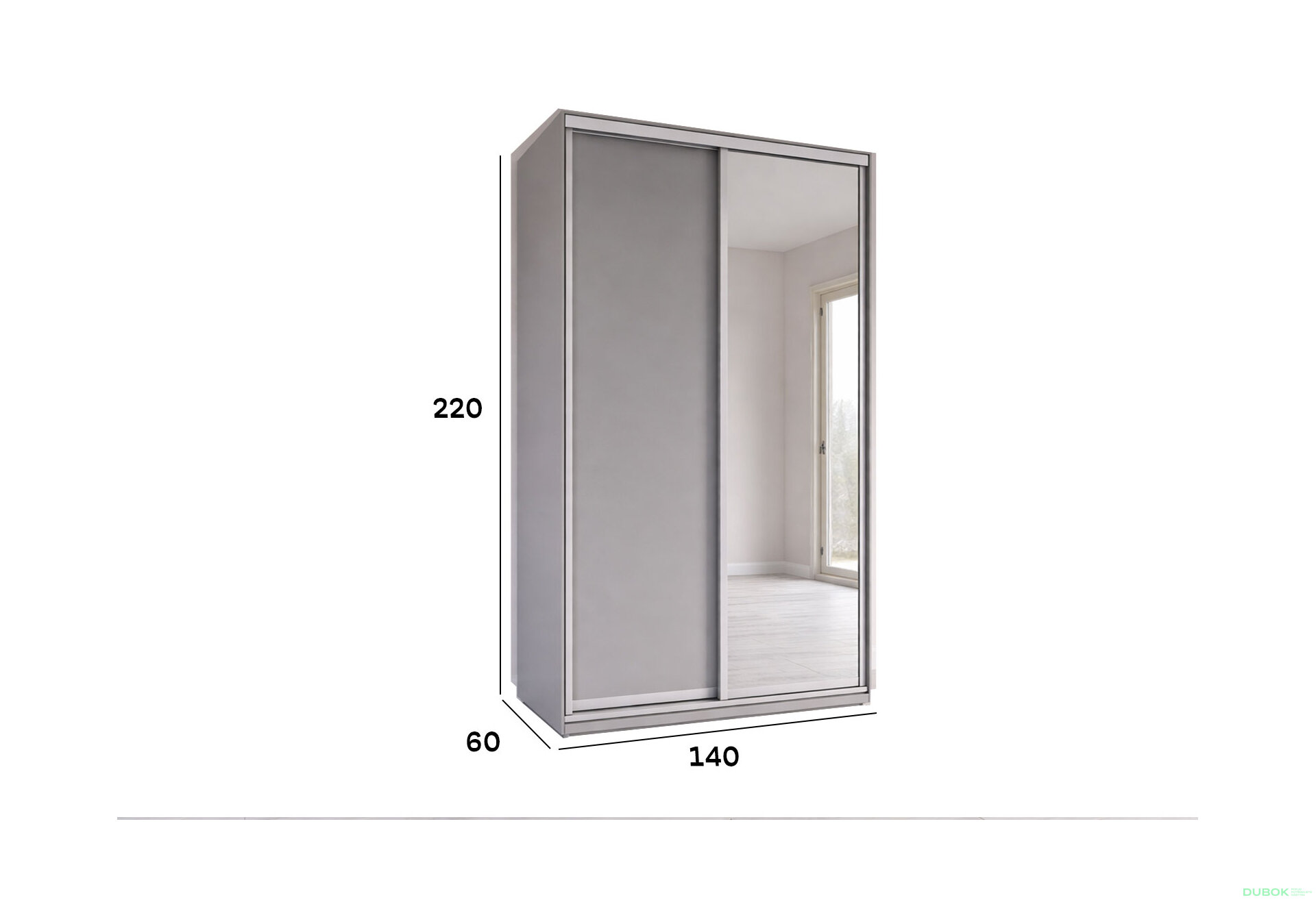 Fotografia 3 - Skriňa s posuvnými dverami 2200x1400x600 1DTD 1 Zrkadlo myšia sivá, profil strieborný