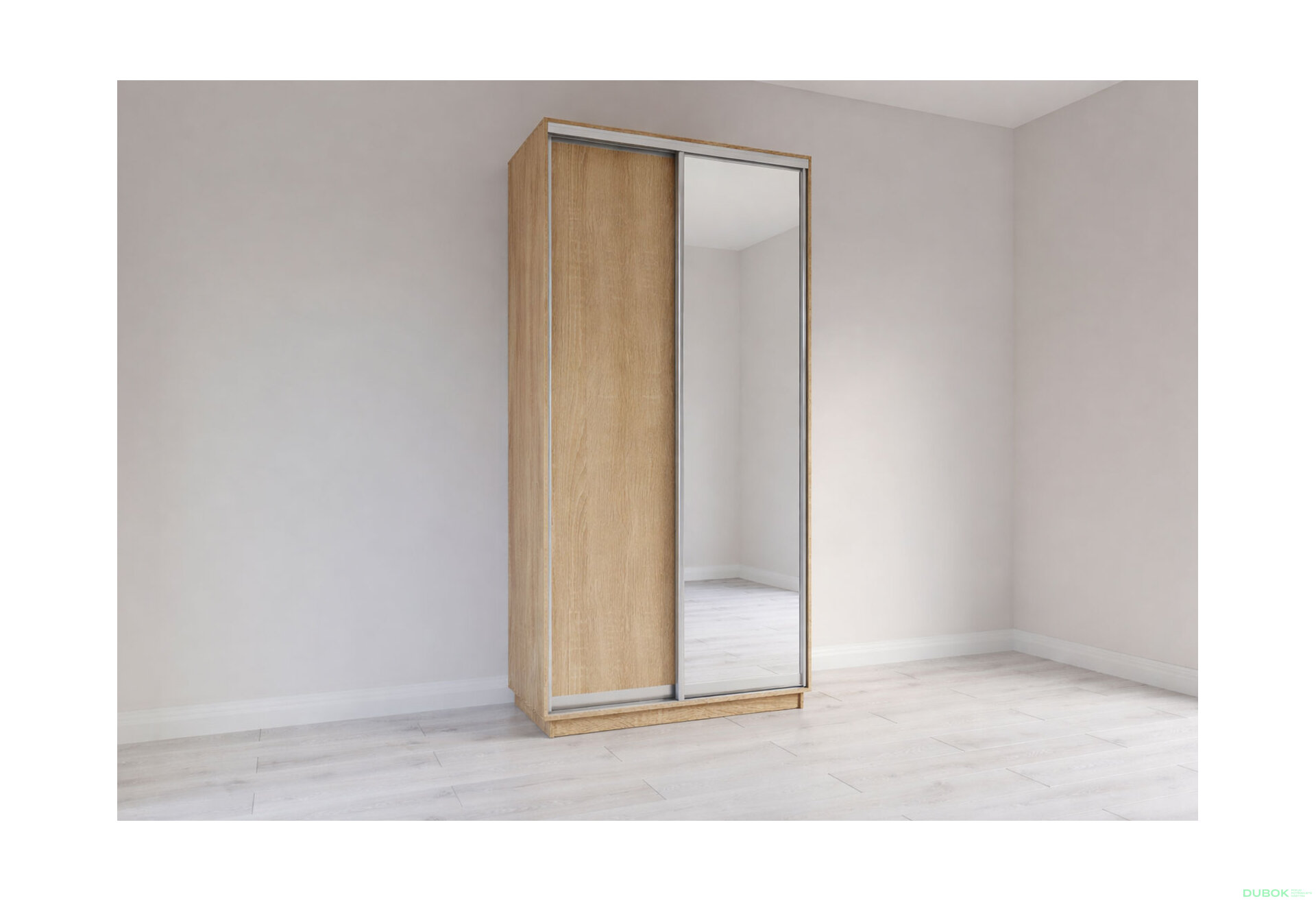 Fotografia 1 - Skriňa s posuvnými dverami 2200x1200x600 1DTD 1 Zrkadlo Dub Sonoma, profil strieborný