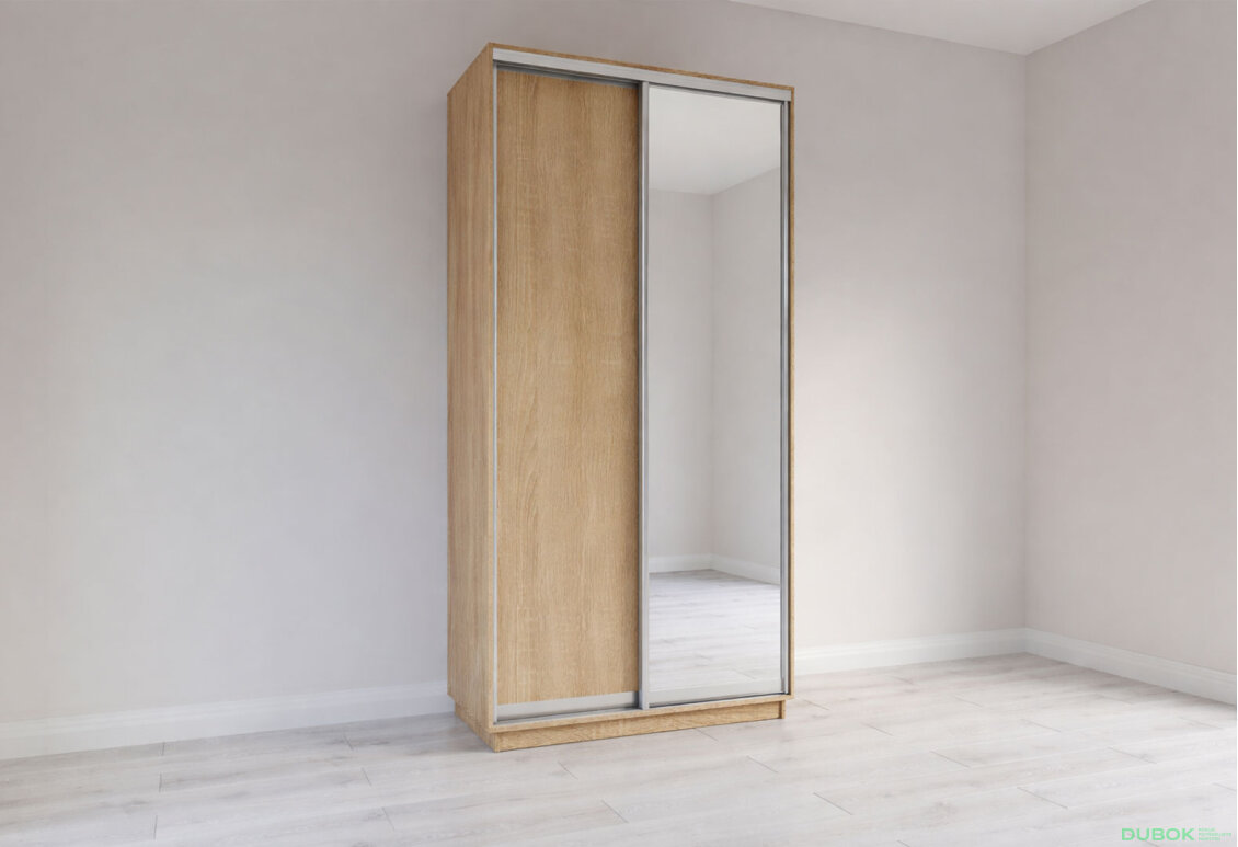 Skriňa s posuvnými dverami 2200x1200x600 1DTD 1 Zrkadlo Dub Sonoma, profil strieborný