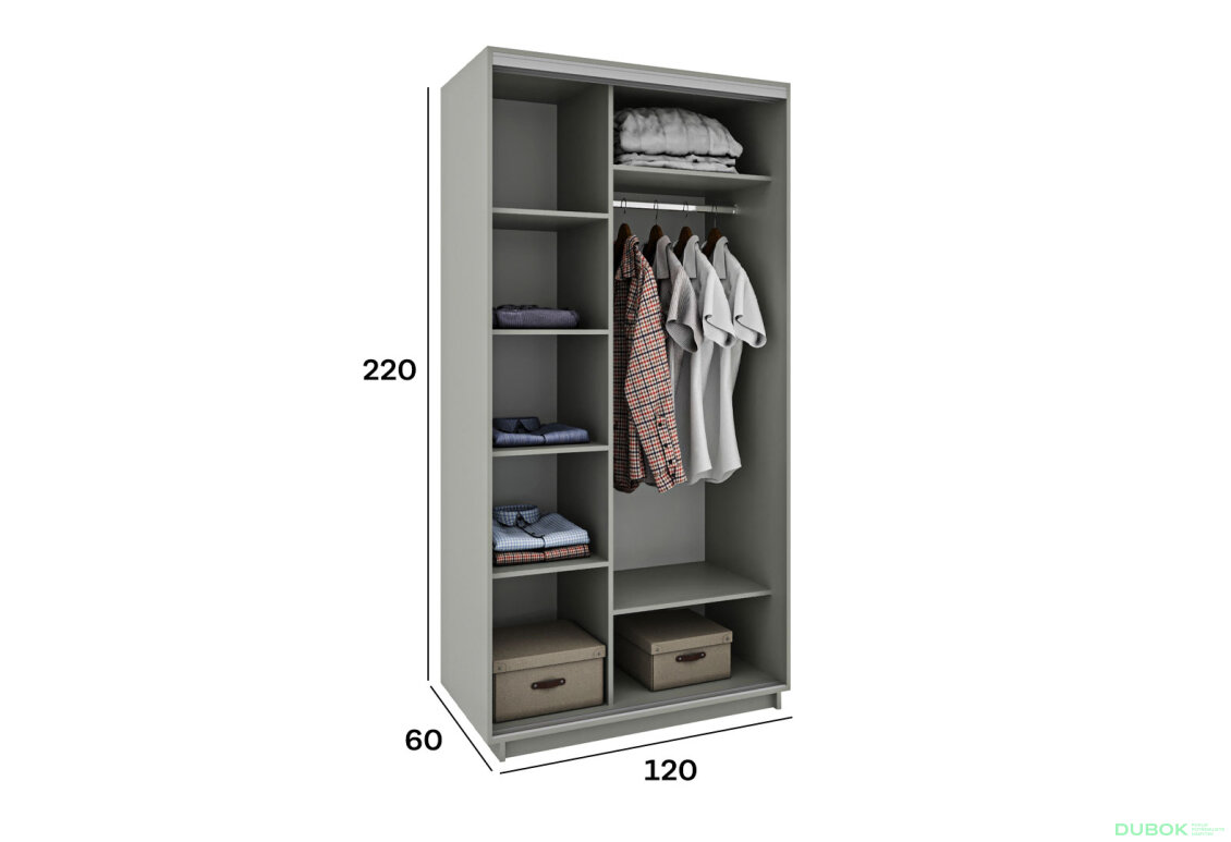 Fotografia 2 - Skriňa s posuvnými dverami 2200x1200x600 1DTD 1 Zrkadlo sivá myška, profil strieborný