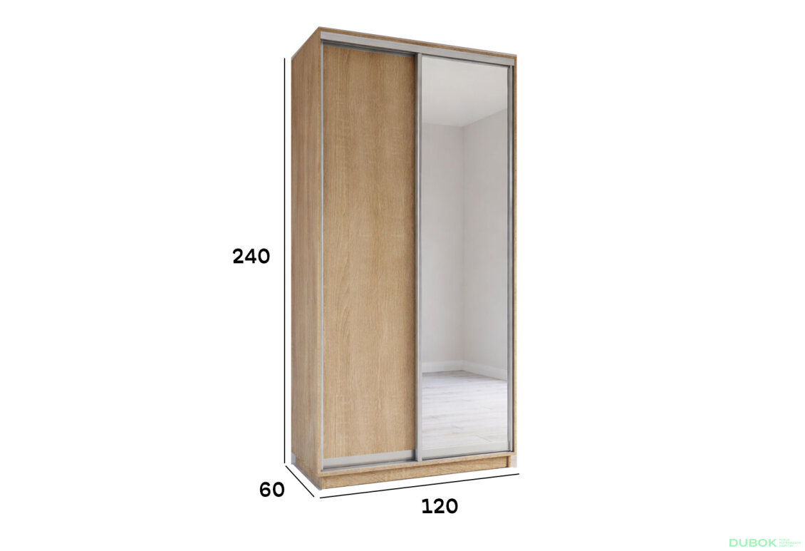 Fotografia 2 - Skrine s posuvnými dverami 2400x1200x600 1DTD 1 Zrkadlo Dub Sonoma, profil strieborný