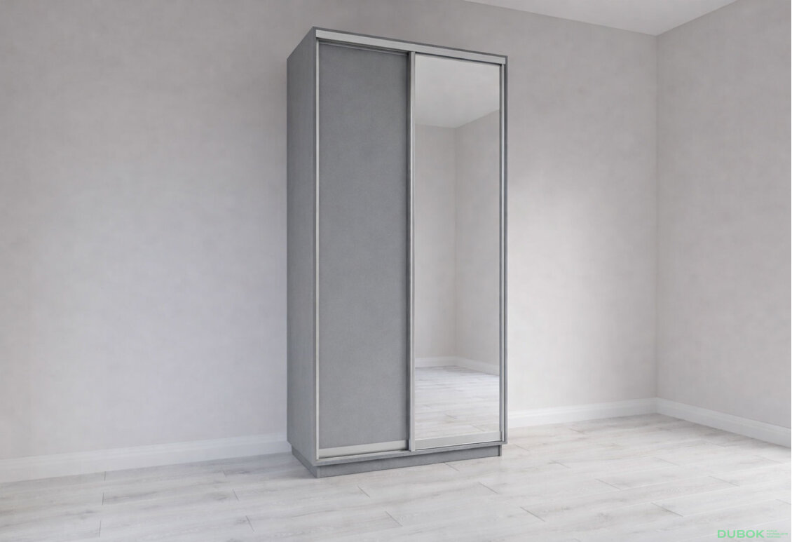 Skriňa s posuvnými dverami 2400x1200x600 1DTD 1 Zrkadlo myšia sivá, profil strieborný