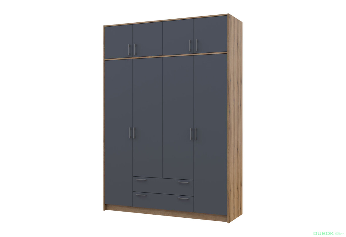 Skriňa Rondi 4 z drevotriesky s horným úložným priestorom artisan dub / grafit 160x52x236 cm