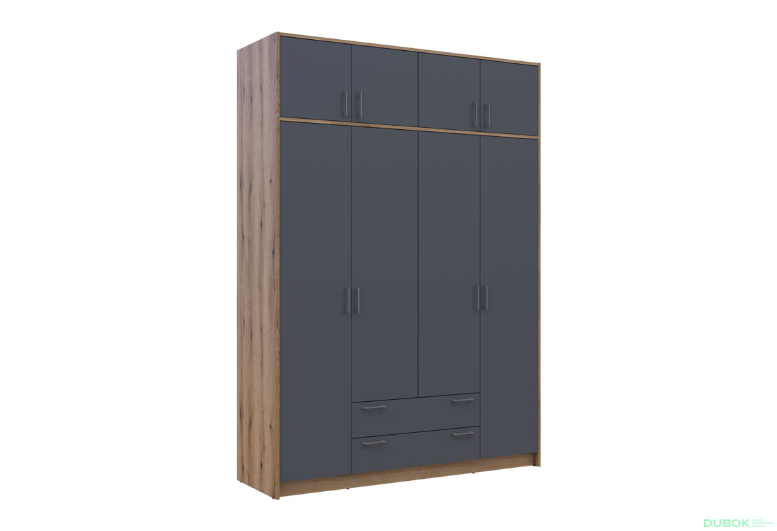 Skriňa Rondi 4 z drevotriesky s horným úložným priestorom artisan dub / grafit 160x52x236 cm - Fotografia 4 Fotografia 4 - Skriňa Rondi 4 z drevotriesky s horným úložným priestorom artisan dub / grafit 160x52x236 cm