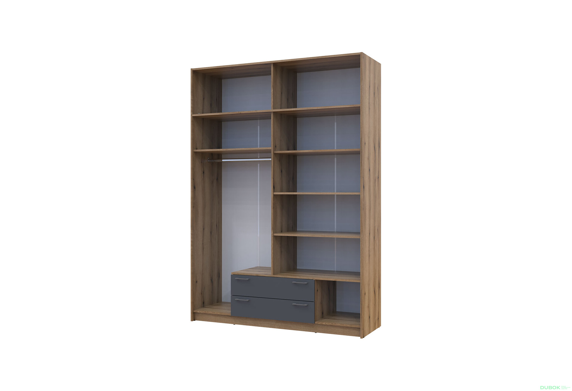 Skriňa Rondi 4 z drevotriesky s horným úložným priestorom artisan dub / grafit 160x52x236 cm - Fotografia 6 Fotografia 6 - Skriňa Rondi 4 z drevotriesky s horným úložným priestorom artisan dub / grafit 160x52x236 cm