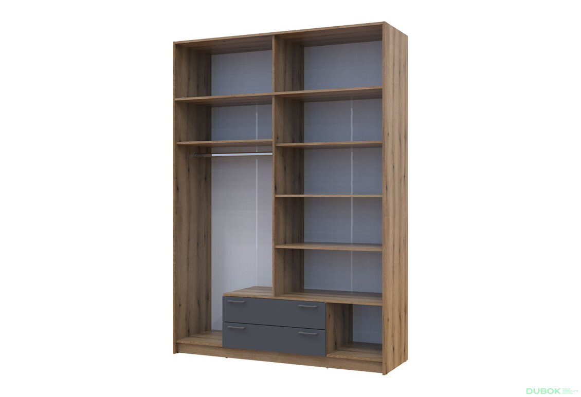 Skriňa Rondi 4 z drevotriesky s horným úložným priestorom artisan dub / grafit 160x52x236 cm - Fotografia 6 Fotografia 6 - Skriňa Rondi 4 z drevotriesky s horným úložným priestorom artisan dub / grafit 160x52x236 cm