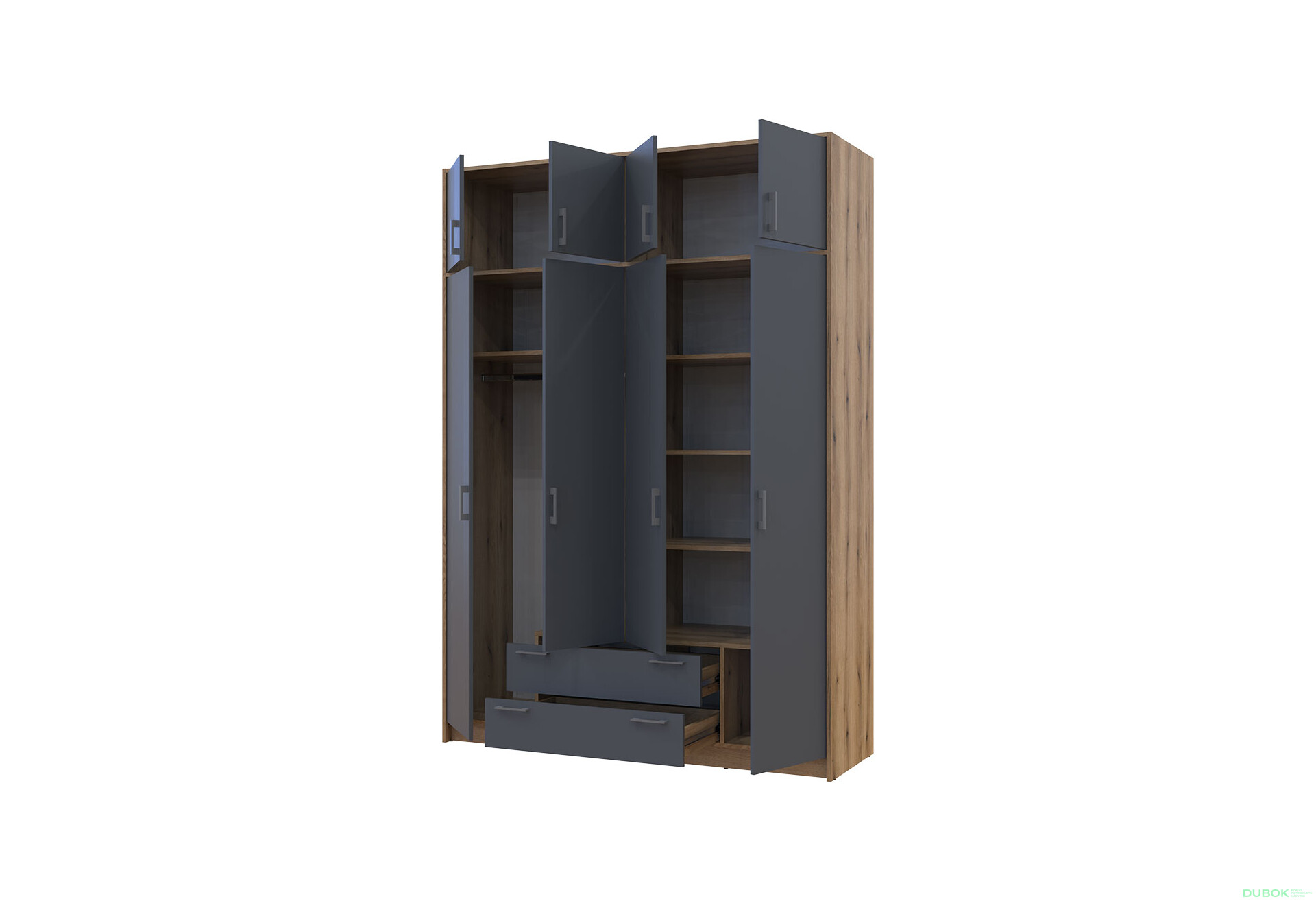 Skriňa Rondi 4 z drevotriesky s horným úložným priestorom artisan dub / grafit 160x52x236 cm - Fotografia 5 Fotografia 5 - Skriňa Rondi 4 z drevotriesky s horným úložným priestorom artisan dub / grafit 160x52x236 cm