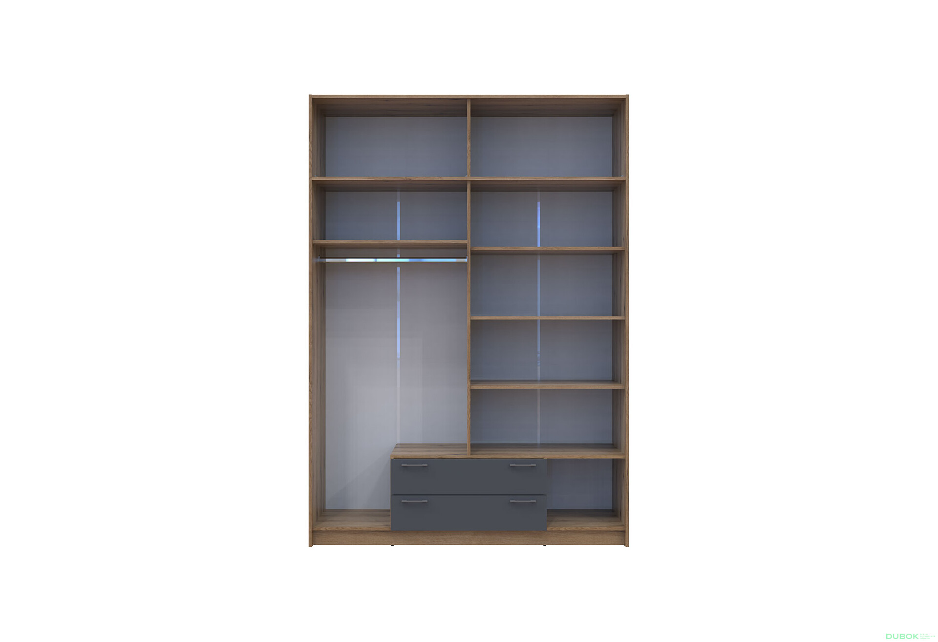 Skriňa Rondi 4 z drevotriesky s horným úložným priestorom artisan dub / grafit 160x52x236 cm - Fotografia 7 Fotografia 7 - Skriňa Rondi 4 z drevotriesky s horným úložným priestorom artisan dub / grafit 160x52x236 cm