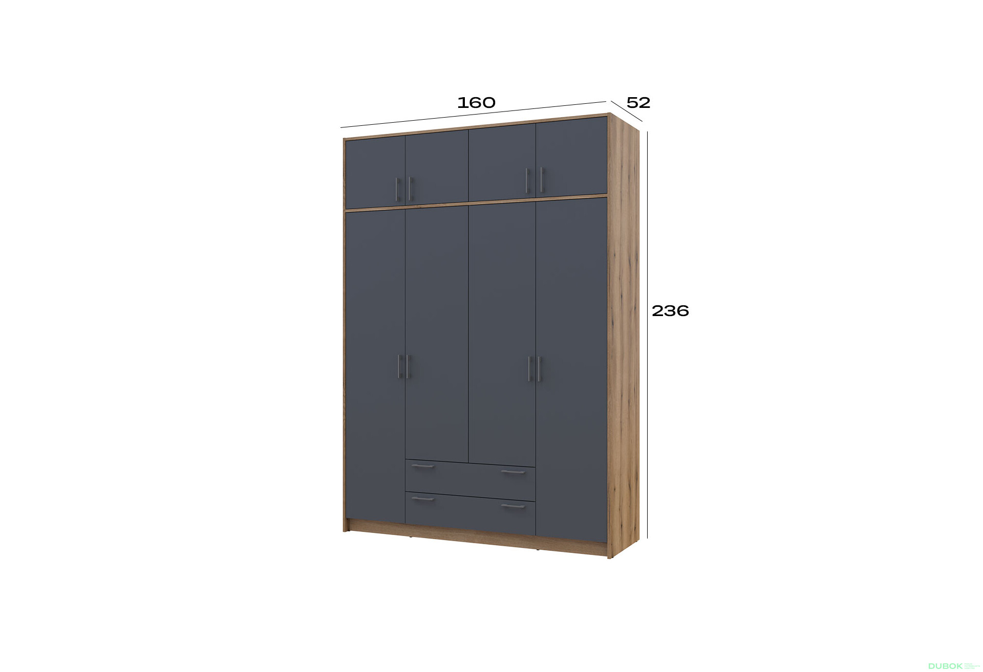 Skriňa Rondi 4 z drevotriesky s horným úložným priestorom artisan dub / grafit 160x52x236 cm - Fotografia 8 Fotografia 8 - Skriňa Rondi 4 z drevotriesky s horným úložným priestorom artisan dub / grafit 160x52x236 cm