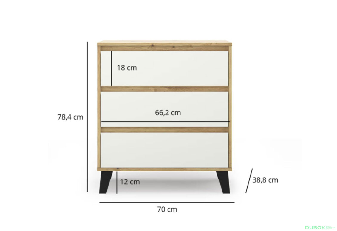 Fotografia 6 - Komoda Borg 3s/70 dub artisan / biela