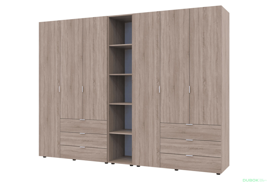 Skriňa šesťdverová s regálom Gelar 271 cm Dub sonoma - Fotografia 1 Fotografia 1 - Skriňa šesťdverová s regálom Gelar 271 cm Dub sonoma