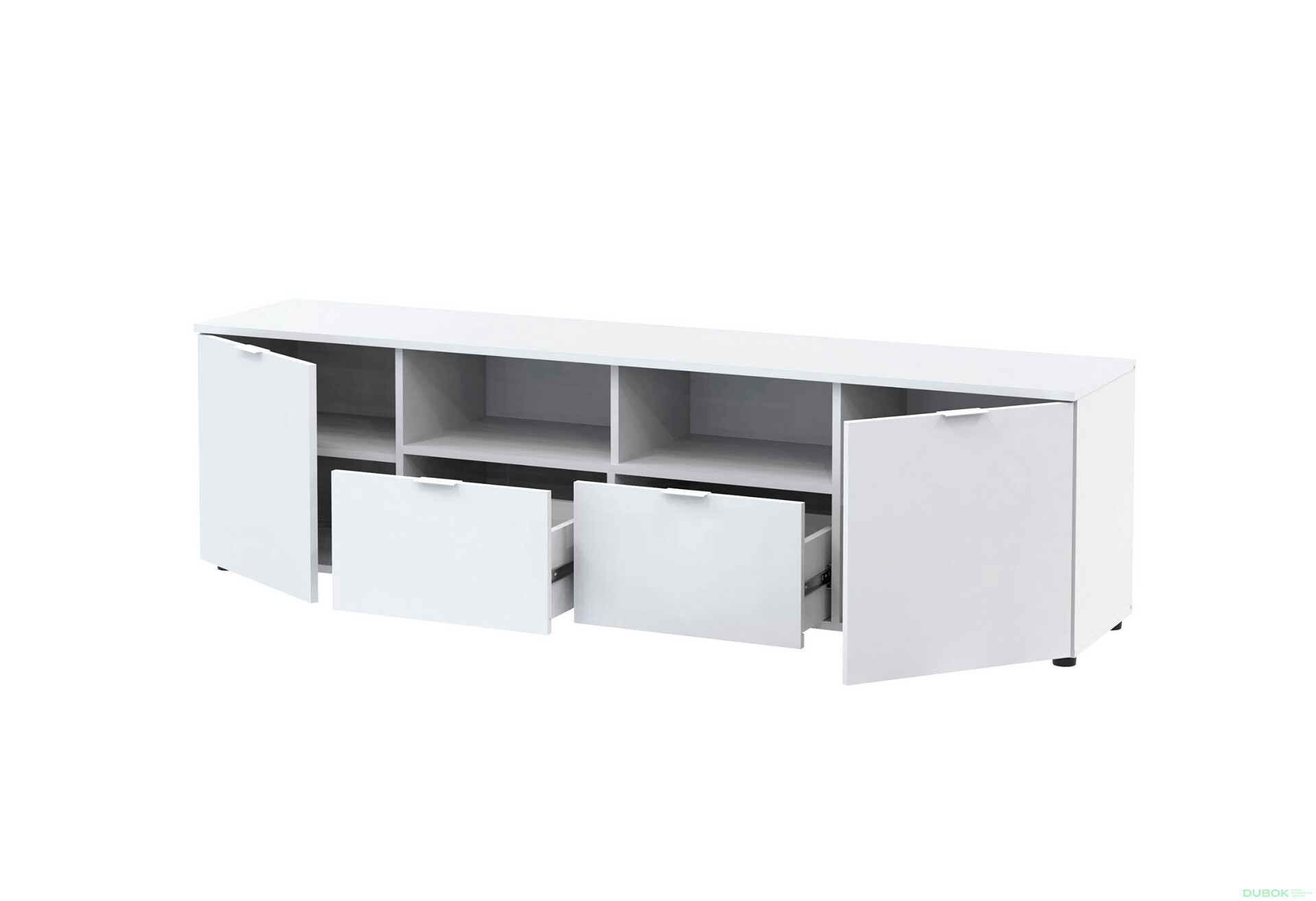 TV stolík s dvierkami a zásuvkami Ron 4 180 cm Biely - Fotografia 3 Fotografia 3 - TV stolík s dvierkami a zásuvkami Ron 4 180 cm Biely