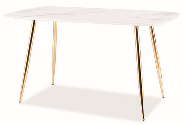 Stôl Ceres 140x80 mramorový efekt, biely / zlatý