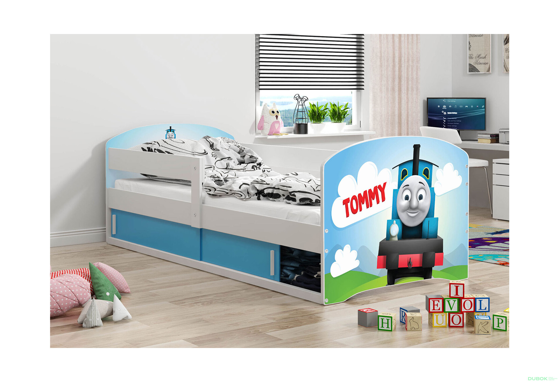 Posteľ Luki 1 biele Tommy 80x160 cm s roštom, matracom - Fotografia 2 Fotografia 2 - Posteľ Luki 1 biele Tommy 80x160 cm s roštom, matracom