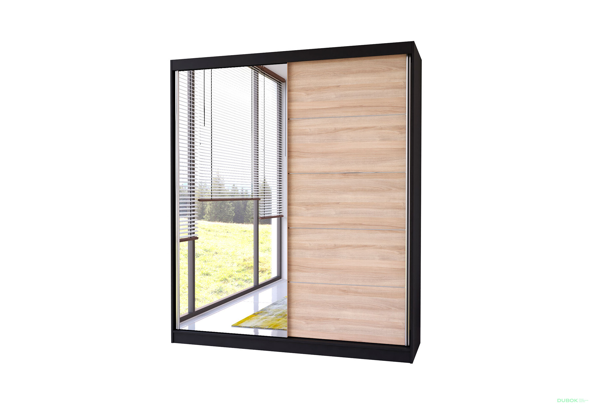 Fotografia 1 - Skriňa Bella 03 so zrkadlom čierny / dub sonoma