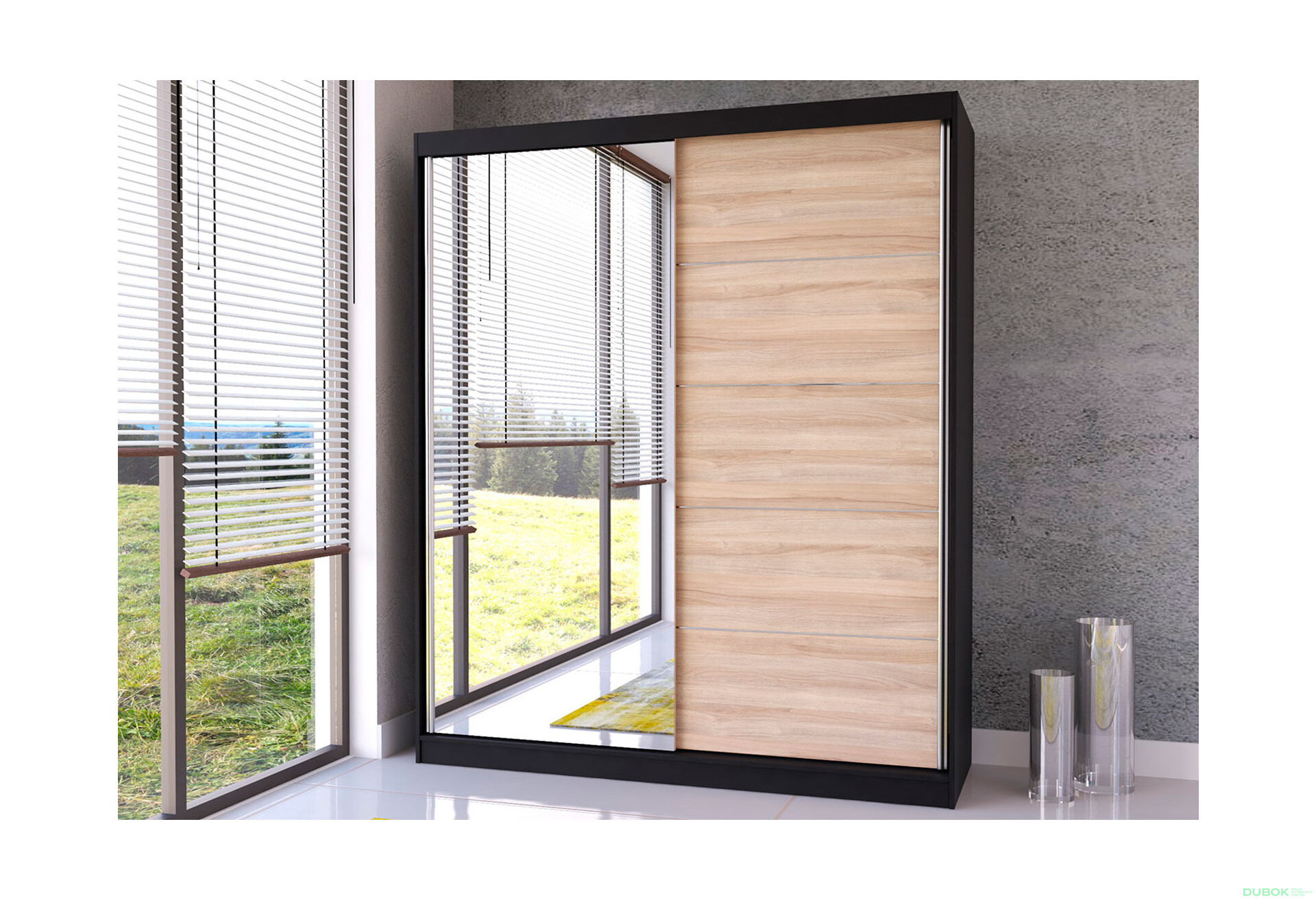 Fotografia 2 - Skriňa Bella 03 so zrkadlom čierny / dub sonoma