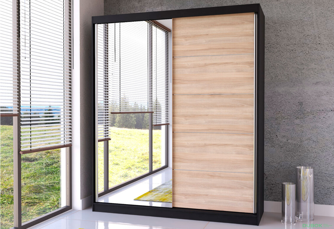 Fotografia 2 - Skriňa Bella 03 so zrkadlom čierny / dub sonoma