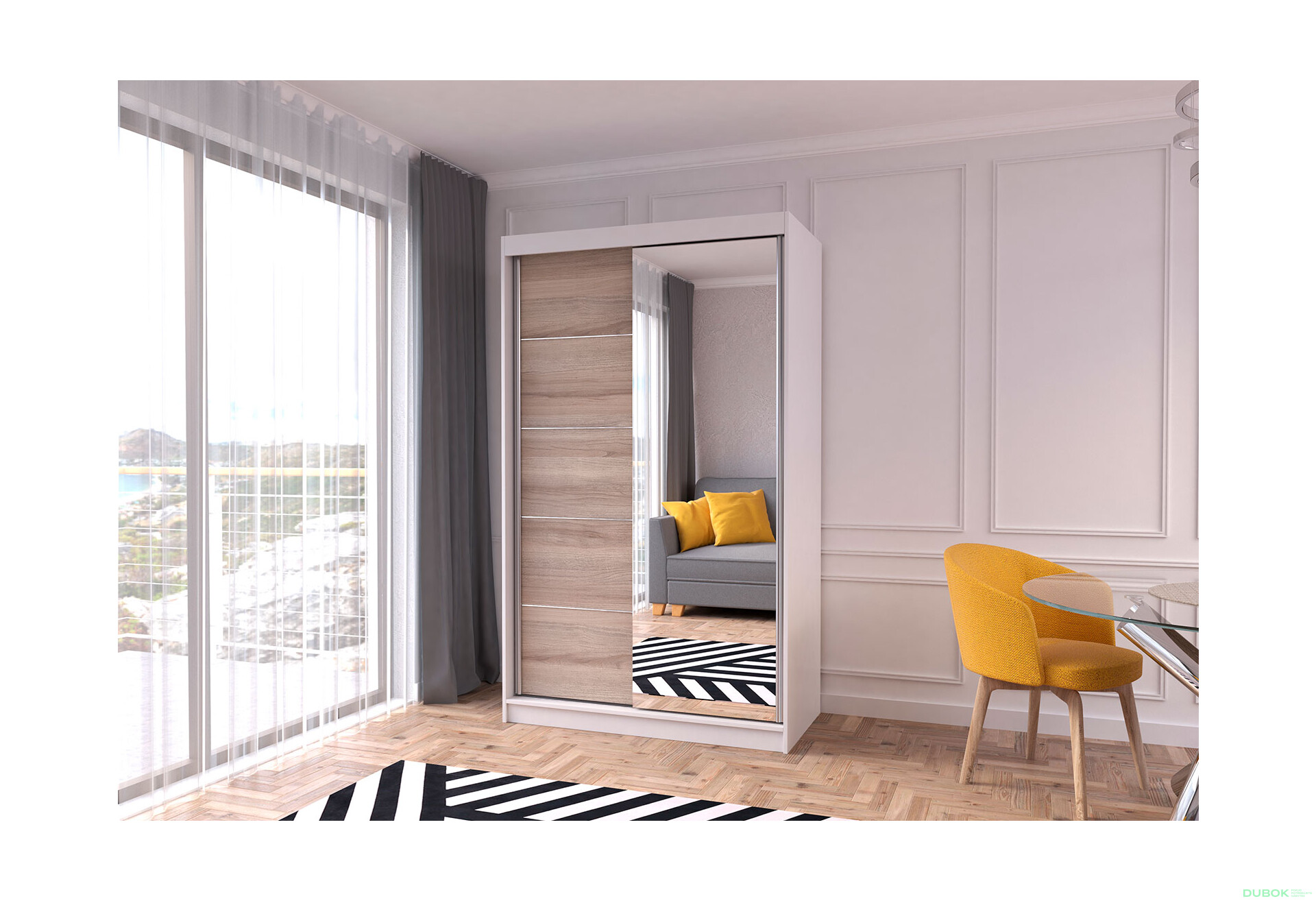 Fotografia 2 - Skriňa Neomi 05 so zrkadlom biely / dub sonoma