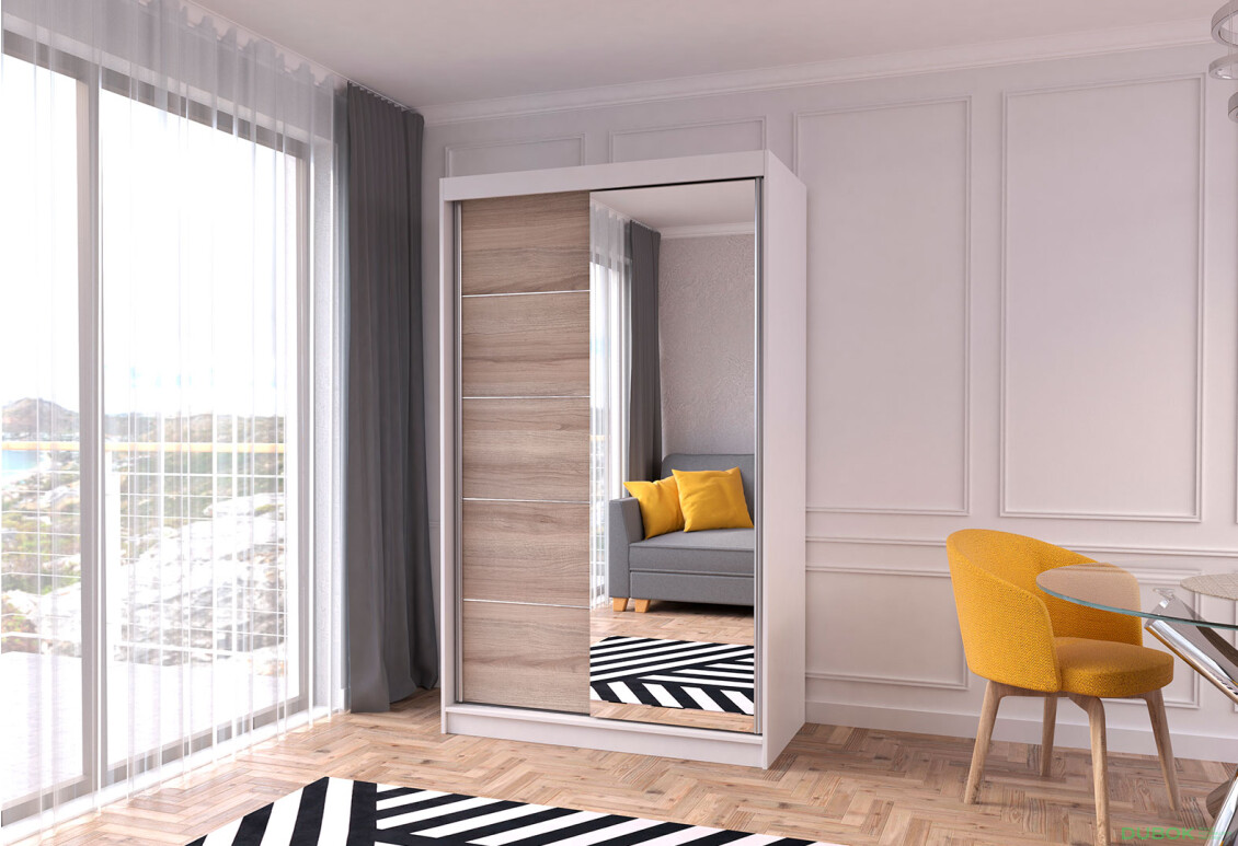 Fotografia 2 - Skriňa Neomi 05 so zrkadlom biely / dub sonoma