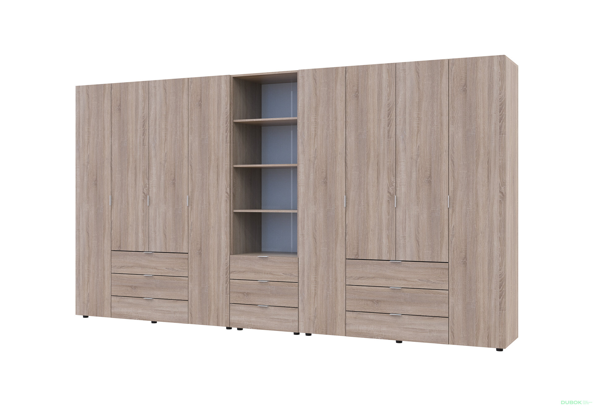 Fotografia 1 - Skriňa osemdverová s regálom s zásuvkami Gelar 370 cm dub sonoma