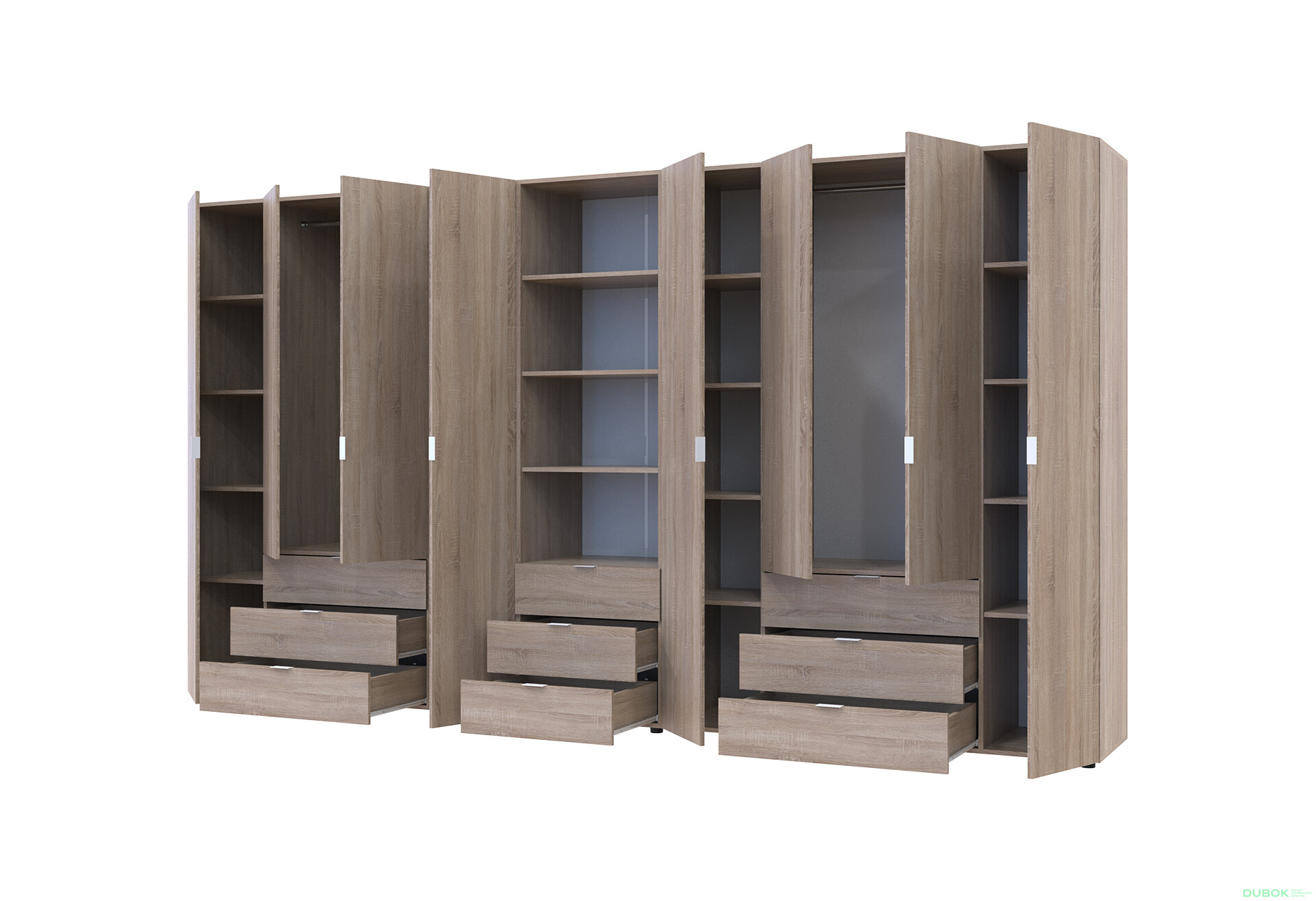 Fotografia 2 - Skriňa osemdverová s regálom s zásuvkami Gelar 370 cm dub sonoma