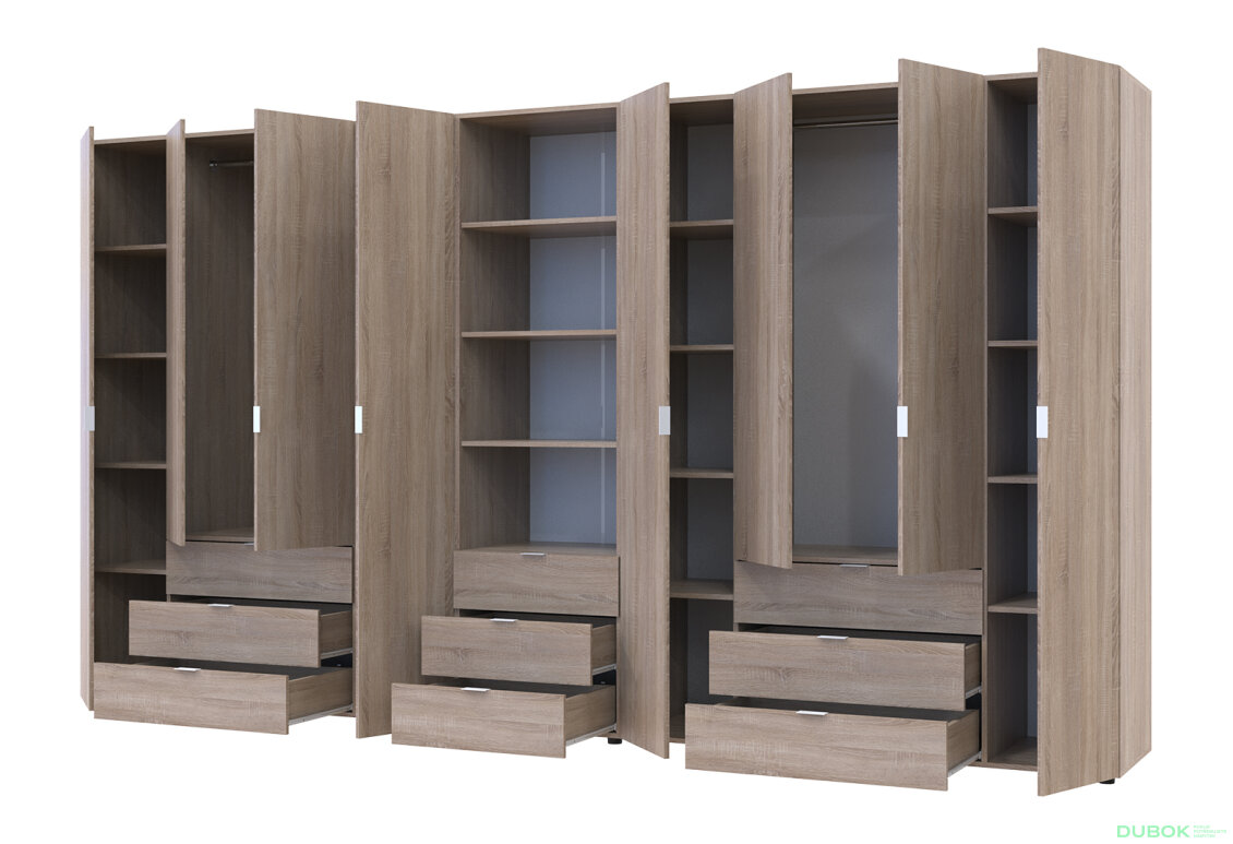 Fotografia 2 - Skriňa osemdverová s regálom s zásuvkami Gelar 370 cm dub sonoma