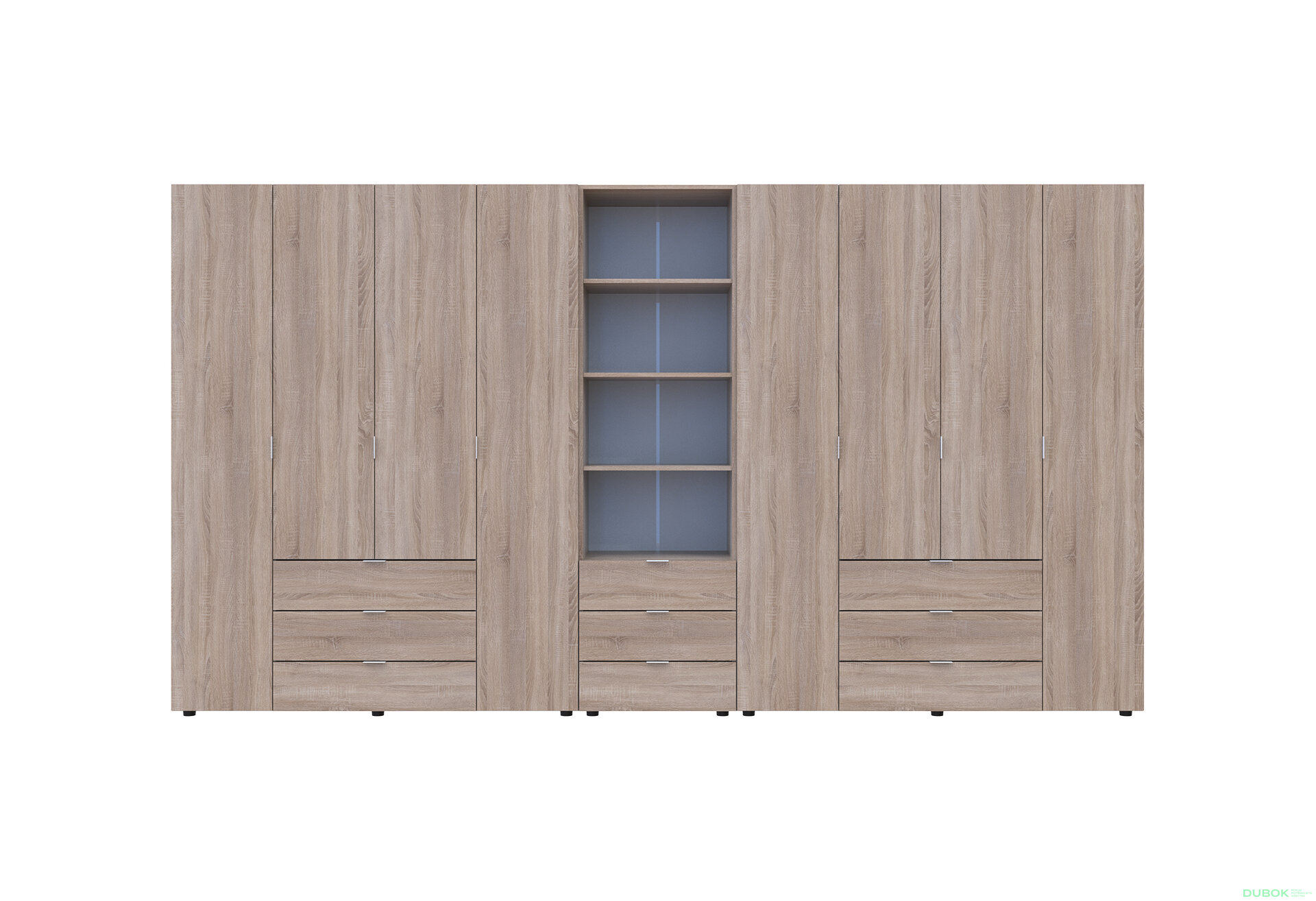 Fotografia 3 - Skriňa osemdverová s regálom s zásuvkami Gelar 370 cm dub sonoma