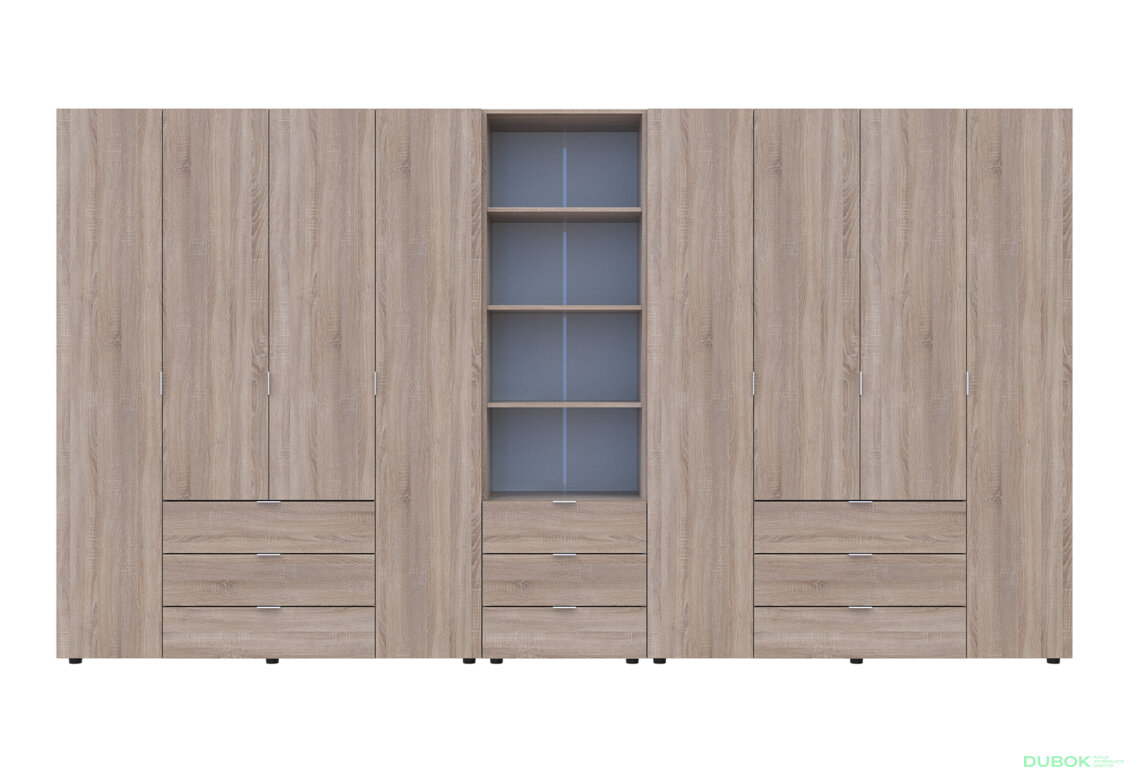 Fotografia 3 - Skriňa osemdverová s regálom s zásuvkami Gelar 370 cm dub sonoma