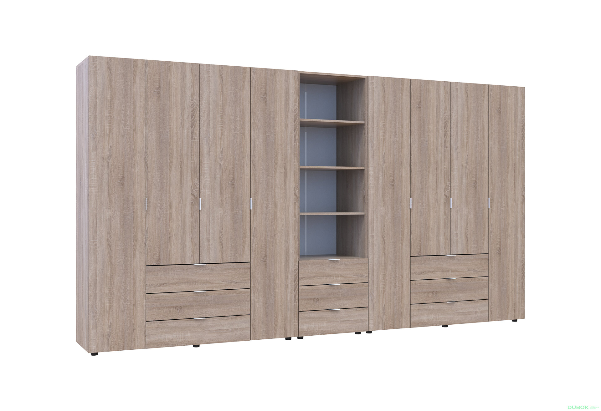 Fotografia 4 - Skriňa osemdverová s regálom s zásuvkami Gelar 370 cm dub sonoma