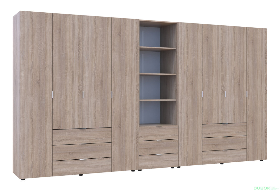 Fotografia 4 - Skriňa osemdverová s regálom s zásuvkami Gelar 370 cm dub sonoma