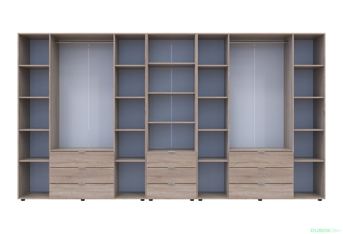 Fotografia 5 - Skriňa osemdverová s regálom s zásuvkami Gelar 370 cm dub sonoma