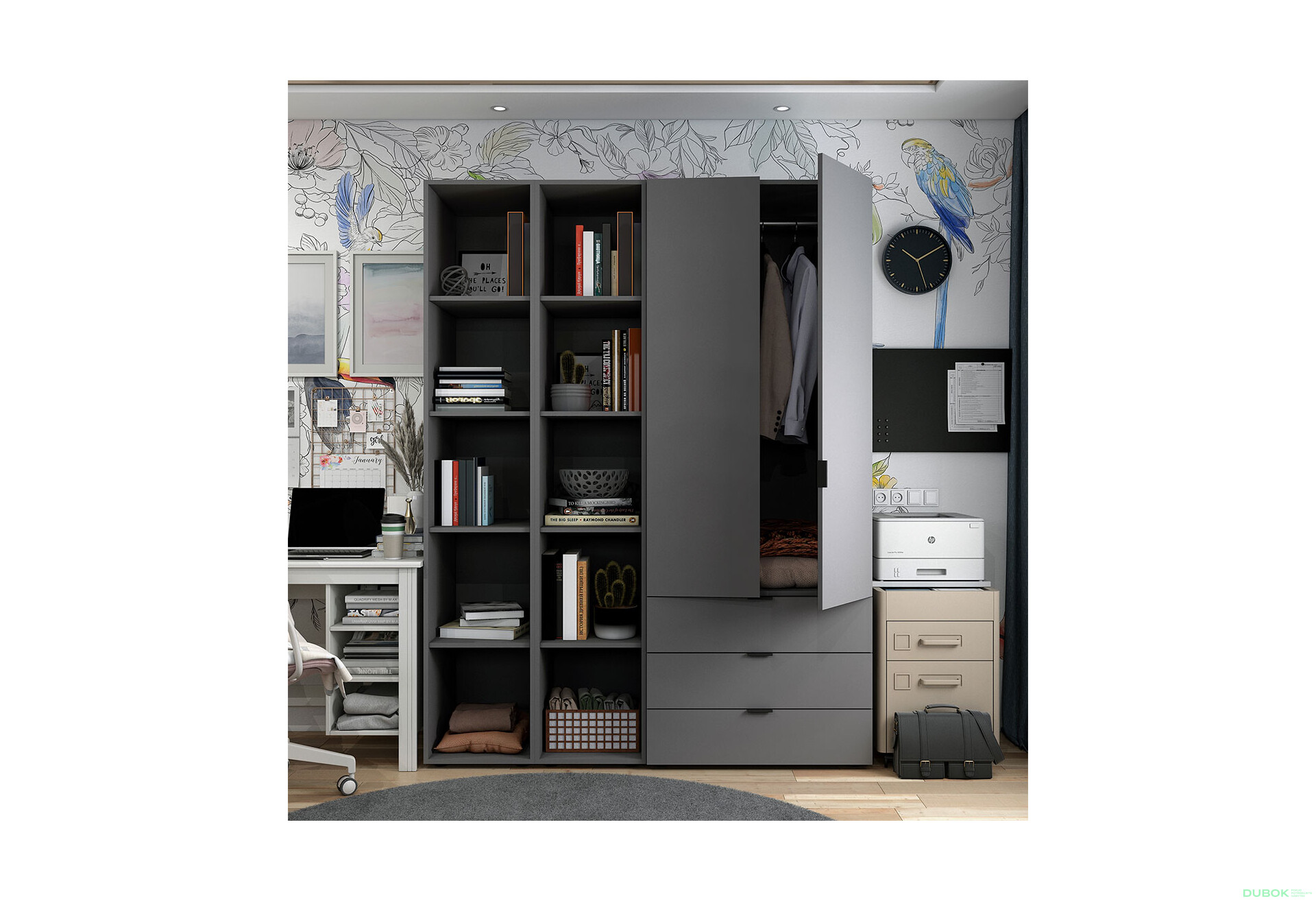 Skriňa dvojdverová s 2 regálmi Gelar 153.9 cm Grafit - Fotografia 3 Fotografia 3 - Skriňa dvojdverová s 2 regálmi Gelar 153.9 cm Grafit