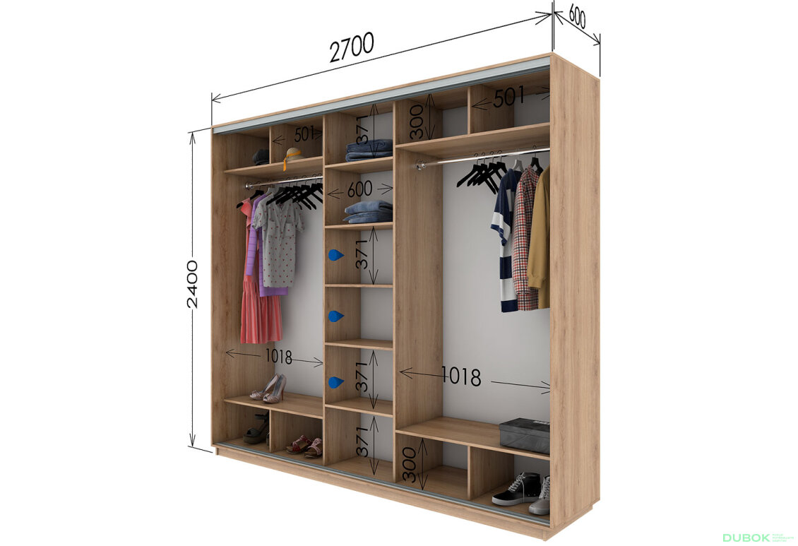 Fotografia 2 - Skriňa s posuvnými dverami 2400x2700x600 3DTD Dub Sonoma, profil strieborný