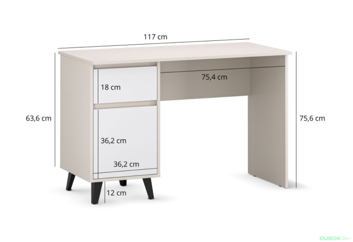 Fotografia 7 - Písací stôl Borg 1d1s/120 kašmír / biely