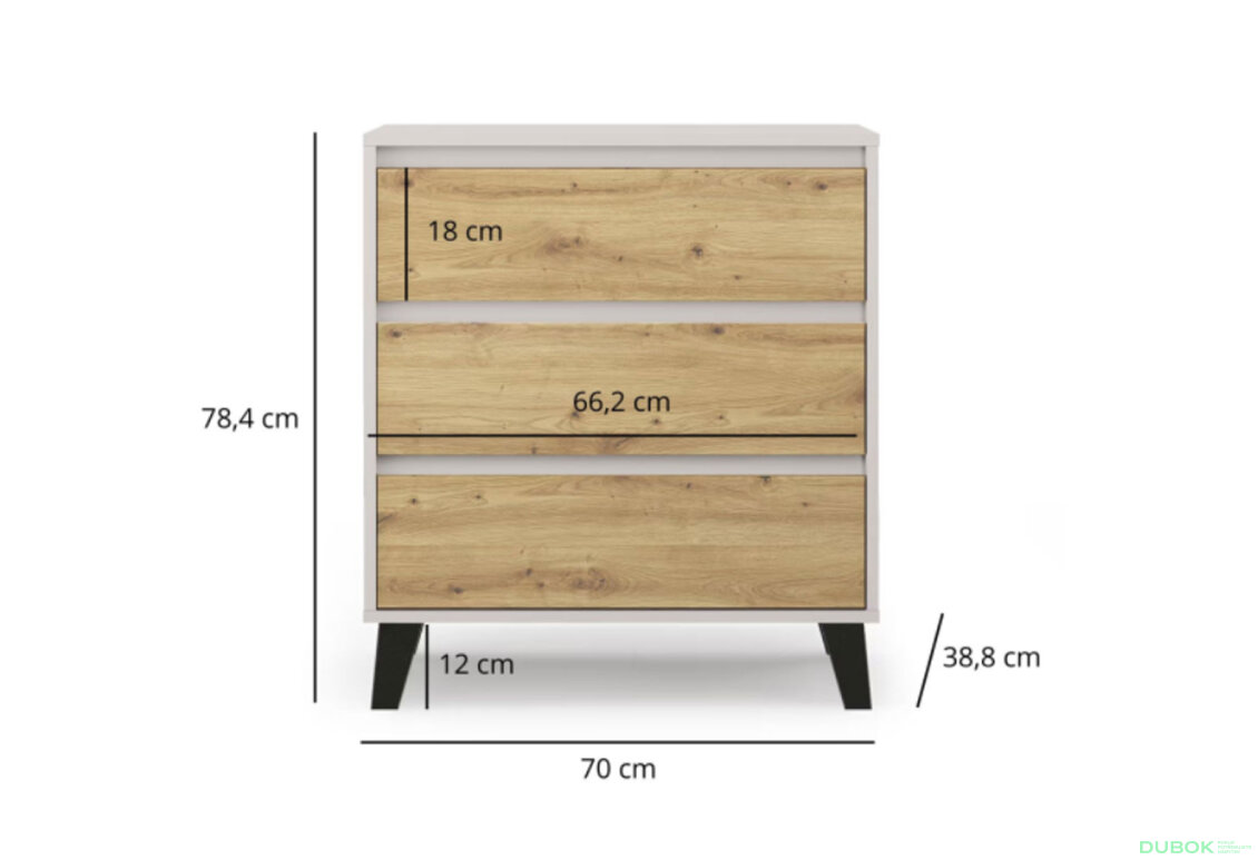 Fotografia 6 - Komoda Borg 3s/70 kašmír / dub artisan