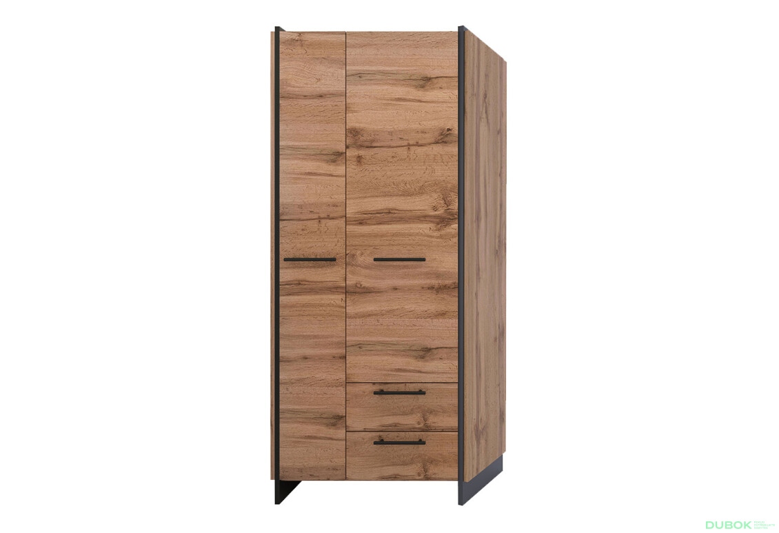 Skriňa dvojdverová so zásuvkami Amino 82x192.5x45 cm Dub wotan / Čierny - Fotografia 1 Fotografia 1 - Skriňa dvojdverová so zásuvkami Amino 82x192.5x45 cm Dub wotan / Čierny