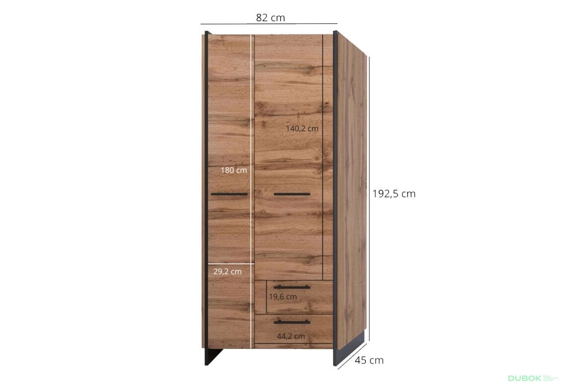 Skriňa dvojdverová so zásuvkami Amino 82x192.5x45 cm Dub wotan / Čierny - Fotografia 4 Fotografia 4 - Skriňa dvojdverová so zásuvkami Amino 82x192.5x45 cm Dub wotan / Čierny