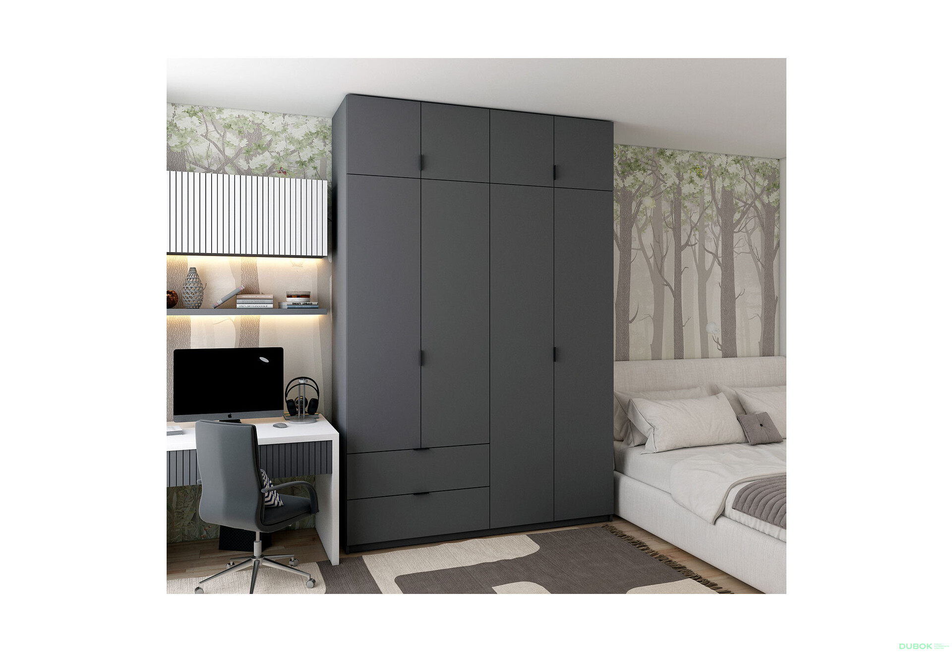 Skriňa štvordverová Lukas 160 cm Grafit - Fotografia 2 Fotografia 2 - Skriňa štvordverová Lukas 160 cm Grafit