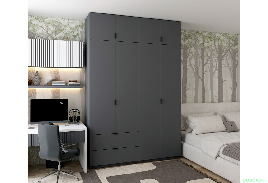 Skriňa štvordverová Lukas 160 cm Grafit - Fotografia 2 Fotografia 2 - Skriňa štvordverová Lukas 160 cm Grafit