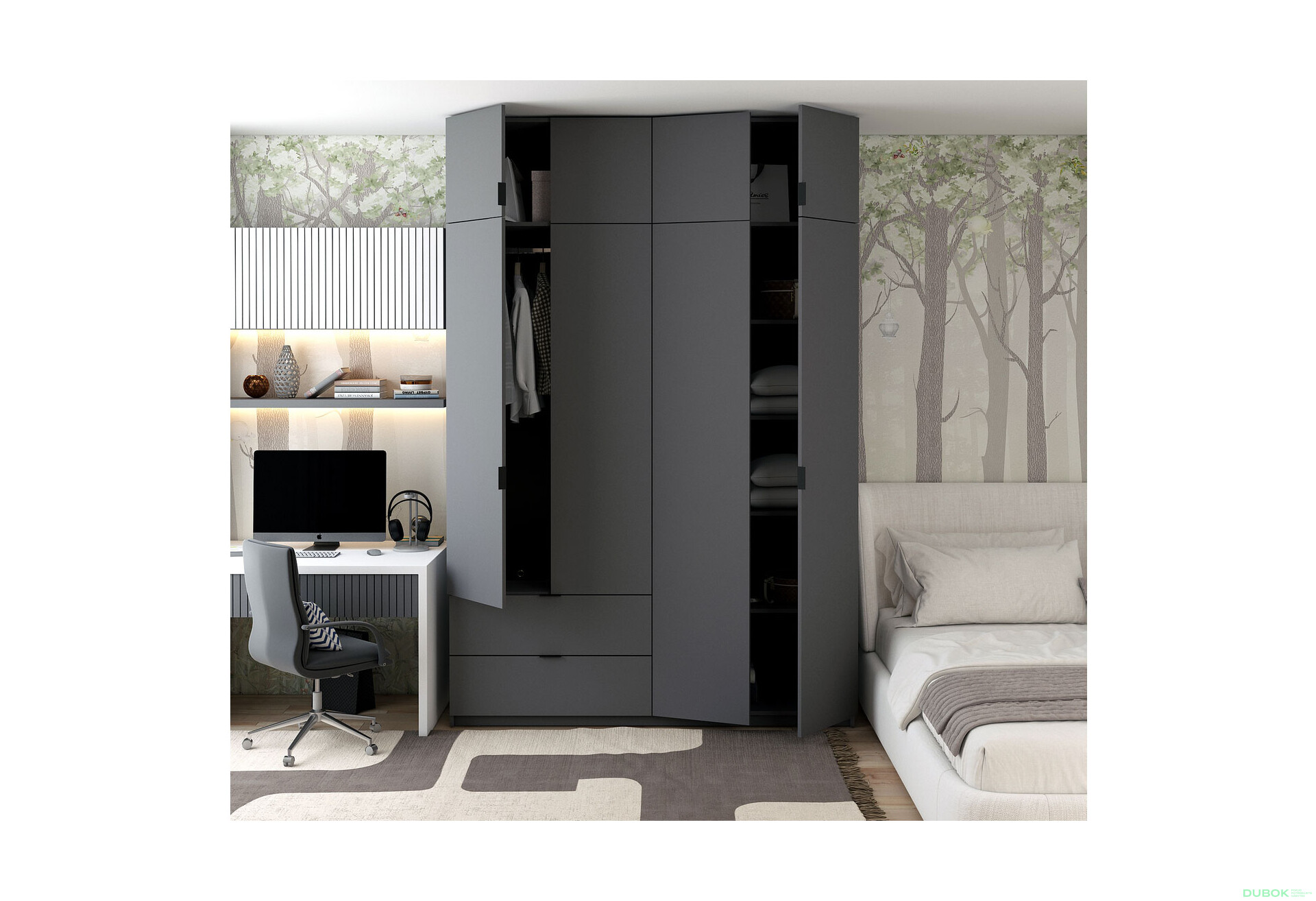 Skriňa štvordverová Lukas 160 cm Grafit - Fotografia 3 Fotografia 3 - Skriňa štvordverová Lukas 160 cm Grafit