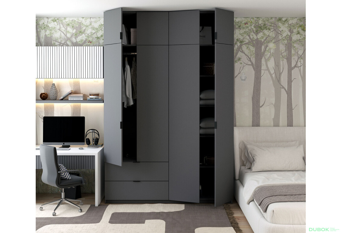 Skriňa štvordverová Lukas 160 cm Grafit - Fotografia 3 Fotografia 3 - Skriňa štvordverová Lukas 160 cm Grafit