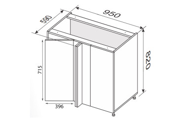 Fotografia Spodný roh N 90°/820 1dvere Pro Blum