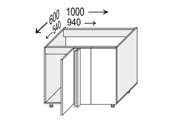 Spodný roh N 90°/820x1000x600 1dv Pro Blum ľavý