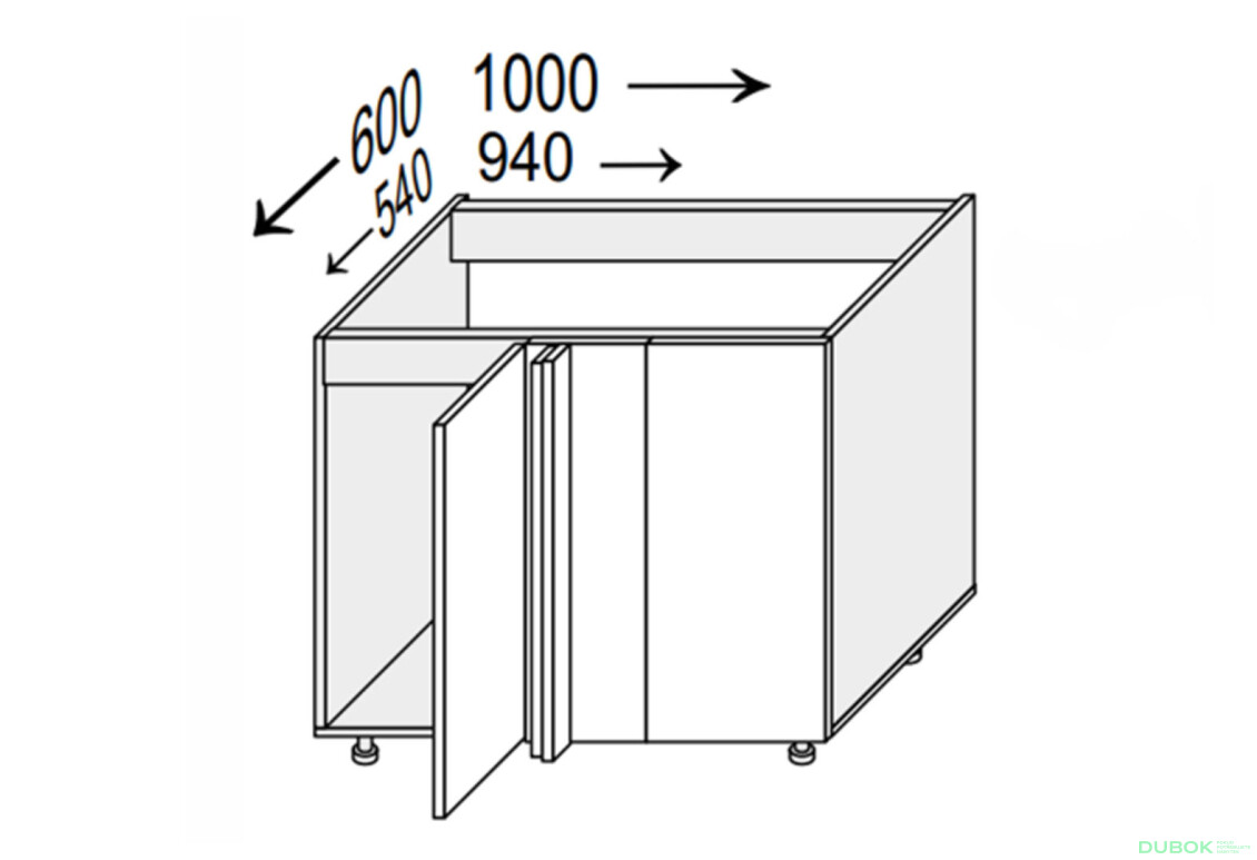 Spodný roh N 90°/820x1000x600 1dv Pro Blum ľavý Millenium Premium
