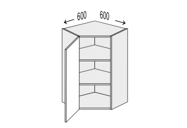 Vrchný roh 45°/720 (600x600) 1 dvierka ľavé