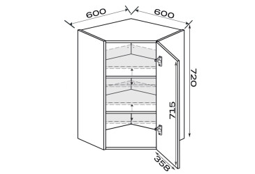 Fotografia Vrchný roh V 45°/720 (600x600) 1 dvierka pravé