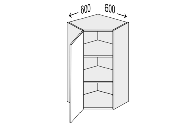 Vrchný roh V 45°/900 (600x600) 1-dverový ľavý