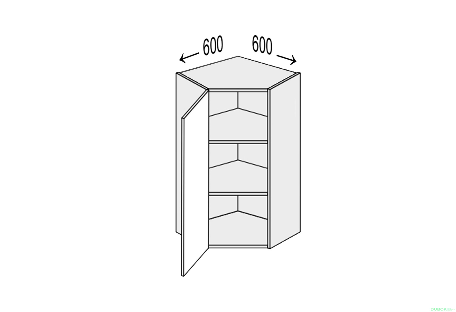 Fotografia 1 - Vrchný roh V 45°/900 (600x600) 1-dverový ľavý Millenium