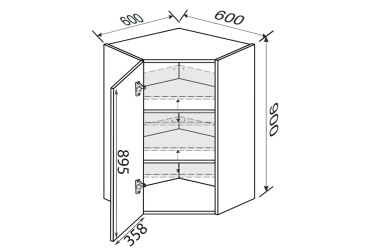 Fotografia Vrchný roh V 45°/900 (600x600) 1-dverový ľavý