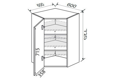 Fotografia Vrchný roh V 45°/720 (600x600) 1dvere Pre Blum